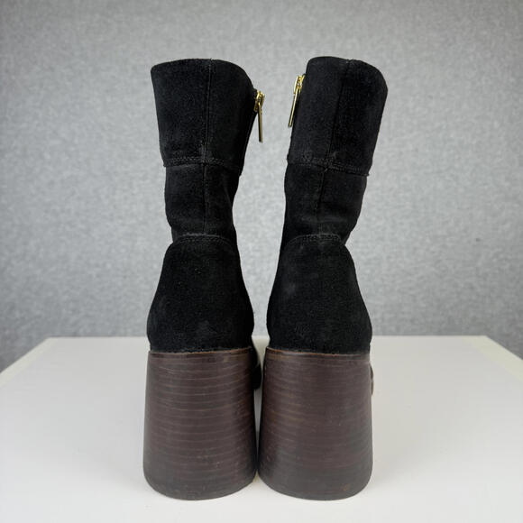 ASOS Design Black Region Suede Mid-Heel Platform Boots Women's Size 8 - Picture 4 of 12